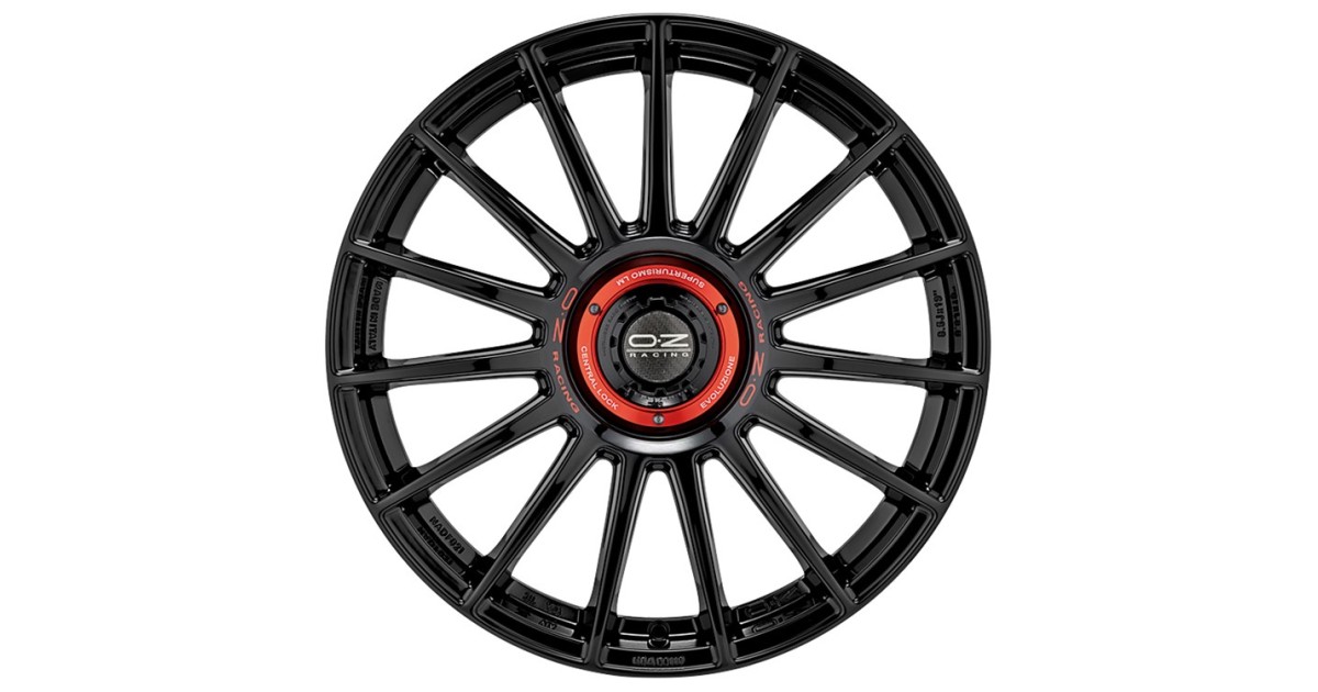 Jante ALU, OZ SUPERTURISMO EVOLUZIONE GLOSS BLACK + RED LETTERING, 8.5X19 5/112 ET30, Alésage 75