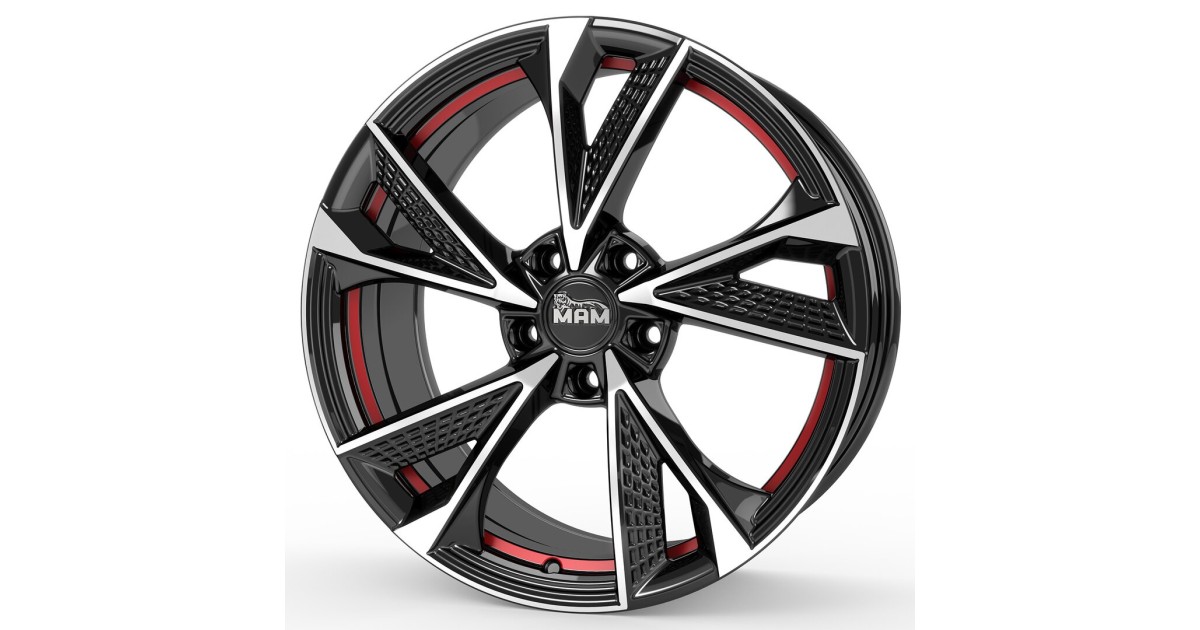 Jante ALU, MAM RS6 BLACK FRONT POLISH RED INSIDE  7X16  5/112 ET40, Alésage 66.6