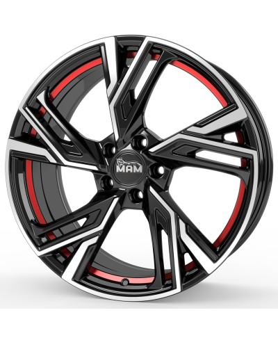 Jante ALU, MAM RS5 BLACK FRONT POLISH RED INSIDE 7X16 5/112 ET40, Alésage 66.6