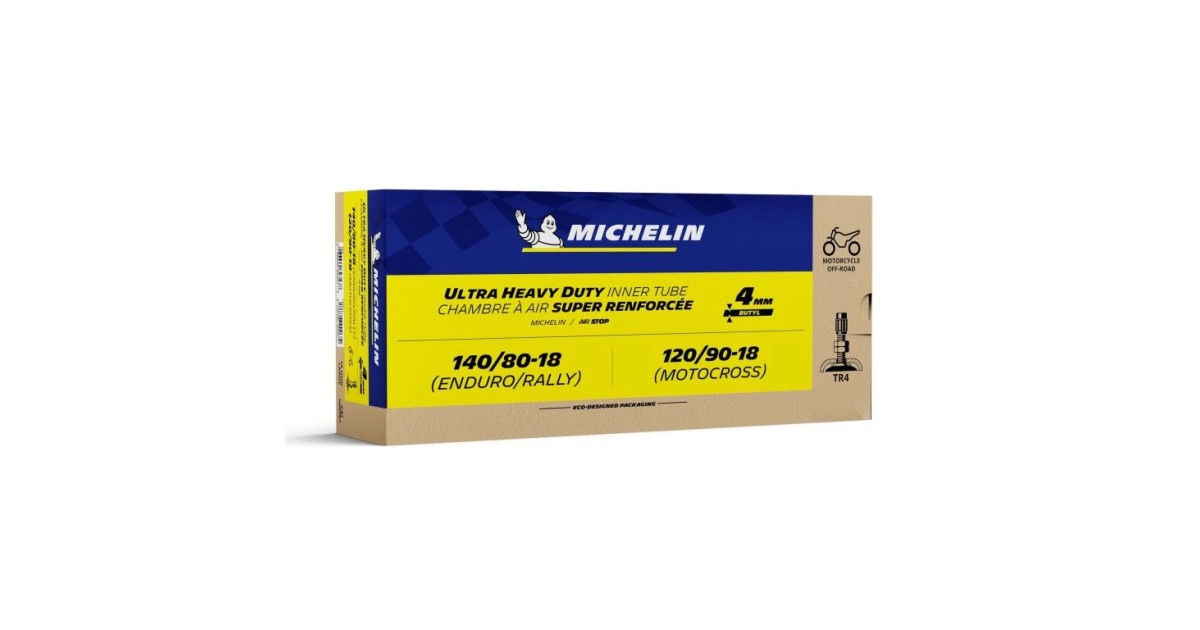 Chambres à air, Michelin,  18UHD , No 600967, Super renforcée 4 mm , Valve droite TR4